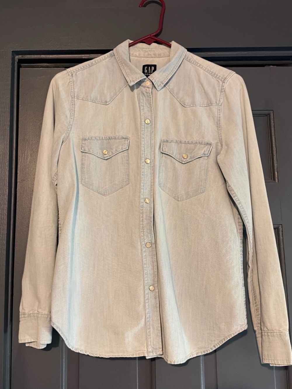 GAP Light Blue Denim Western-Style Pearl Button-Up Shirt